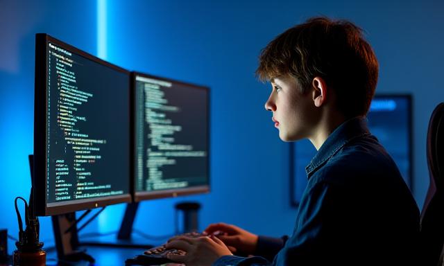 Adolescente programando en Python y desarrollo web